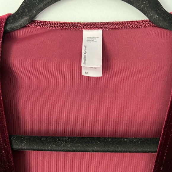 American Apparel Deep V Velvet Skater Dress in Burgundy, Size Medium - Picture 3 of 4